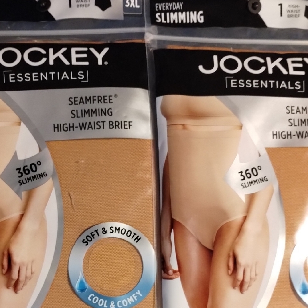 2 Jockey Essentials Seamfree High-Waist Briefs in Tan